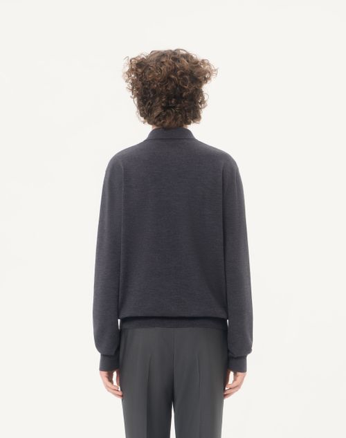 Valentino - Vロゴ エンブロイダリー ウール ポロシャツ - ダークグレー - メンズ - ニット
